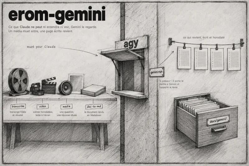 Planche au fusain du plugin Gemini : Capacités multimodales & Antigravity.